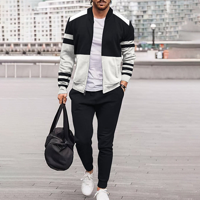 Men's Autumn/Winter Contrast Jacket - Stand-Up Collar Design