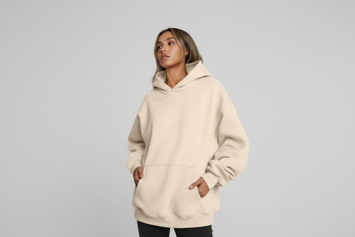 Women's Oversized Hoodie With Pockets - Solid Colour Hooded Sweatshirt