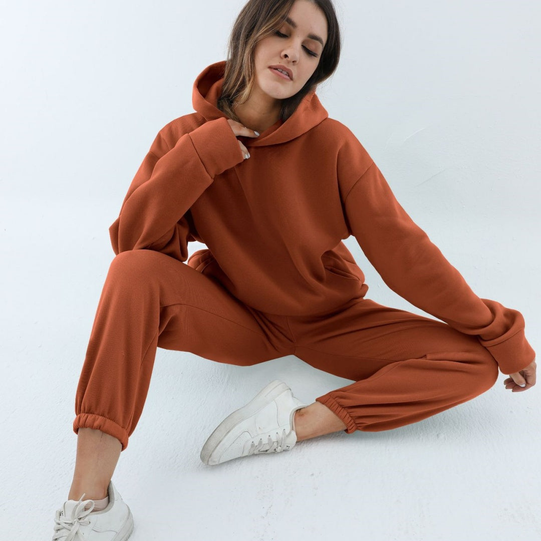 Women's Corduroy Hooded Sweater Set - Casual Two-Piece Tracksuit