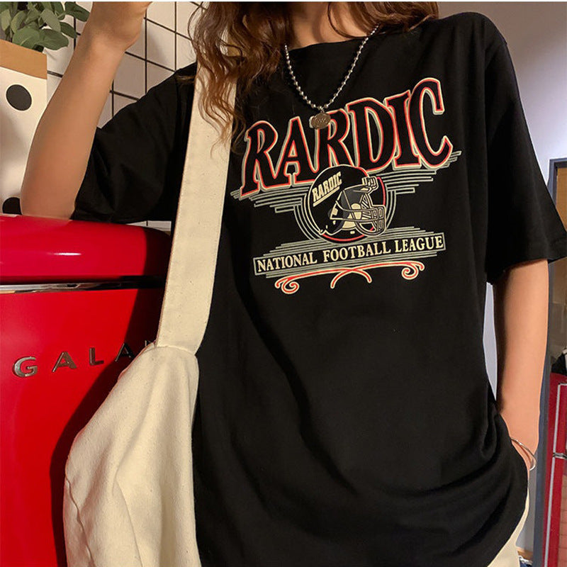 Women's Vintage Oversized T-Shirt - Retro Print Short-Sleeve Top