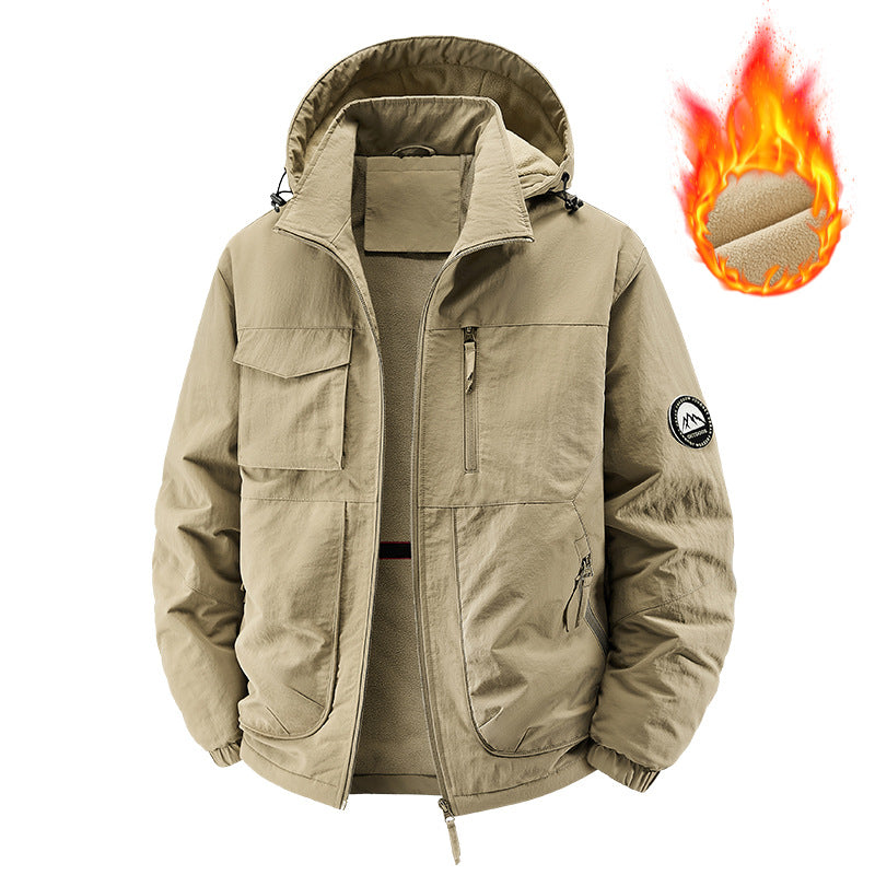 Men's Fleece-Lined Hooded Jacket - Thermal Windproof Winter Coat