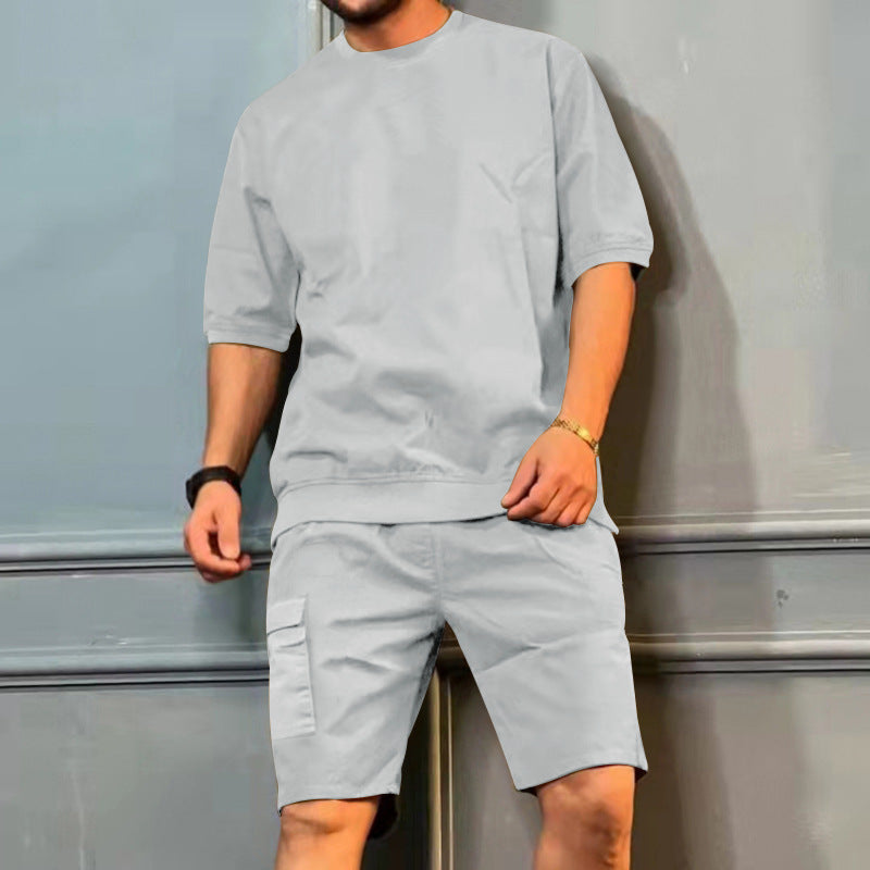 Men's Workwear Multi-Pocket Shorts Tracksuit Set - Cargo Utility Two-Piece