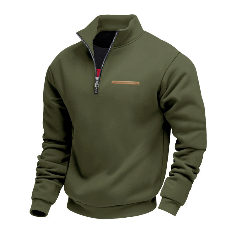 Men's Warm Stand Collar Contrast Stripes Sport Sweatshirt