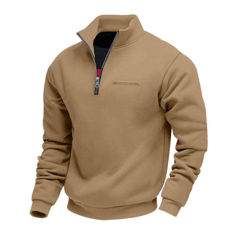 Men's Warm Stand Collar Contrast Stripes Sport Sweatshirt