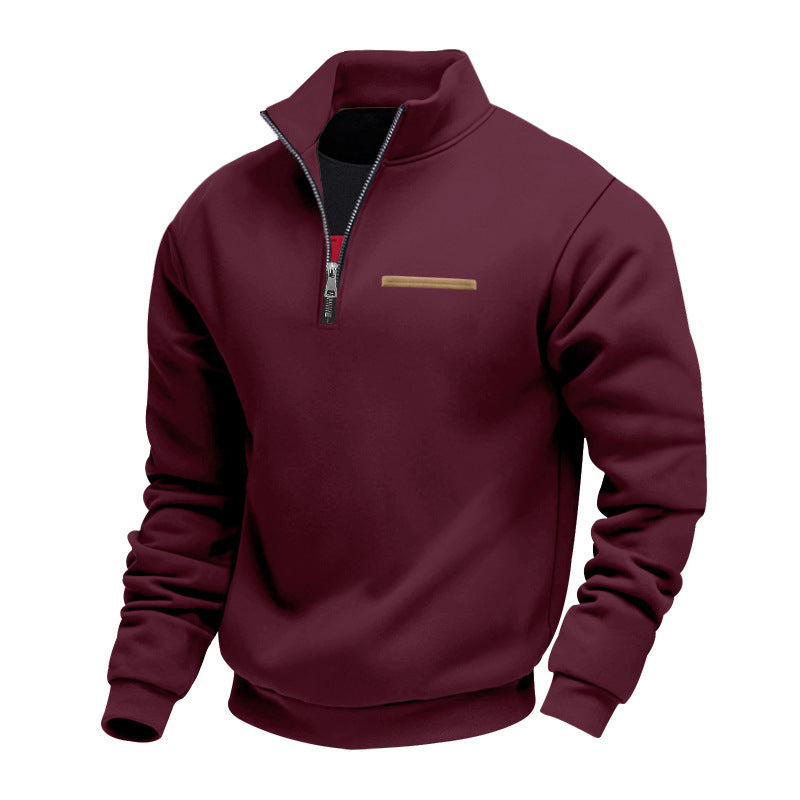 Men's Warm Stand Collar Contrast Stripes Sport Sweatshirt