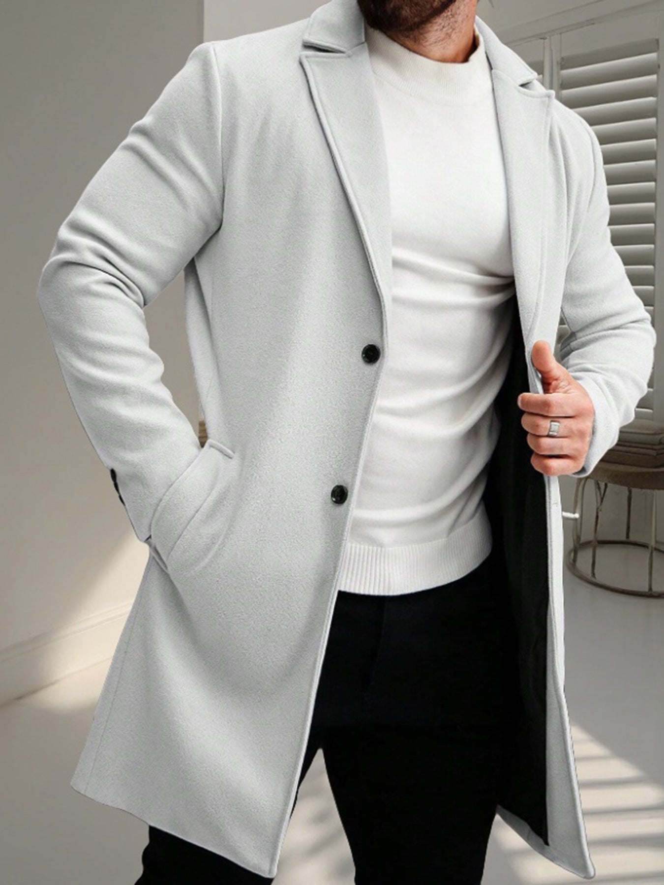Men's Classic Business Trench Coat - Single-Breasted Casual Coat
