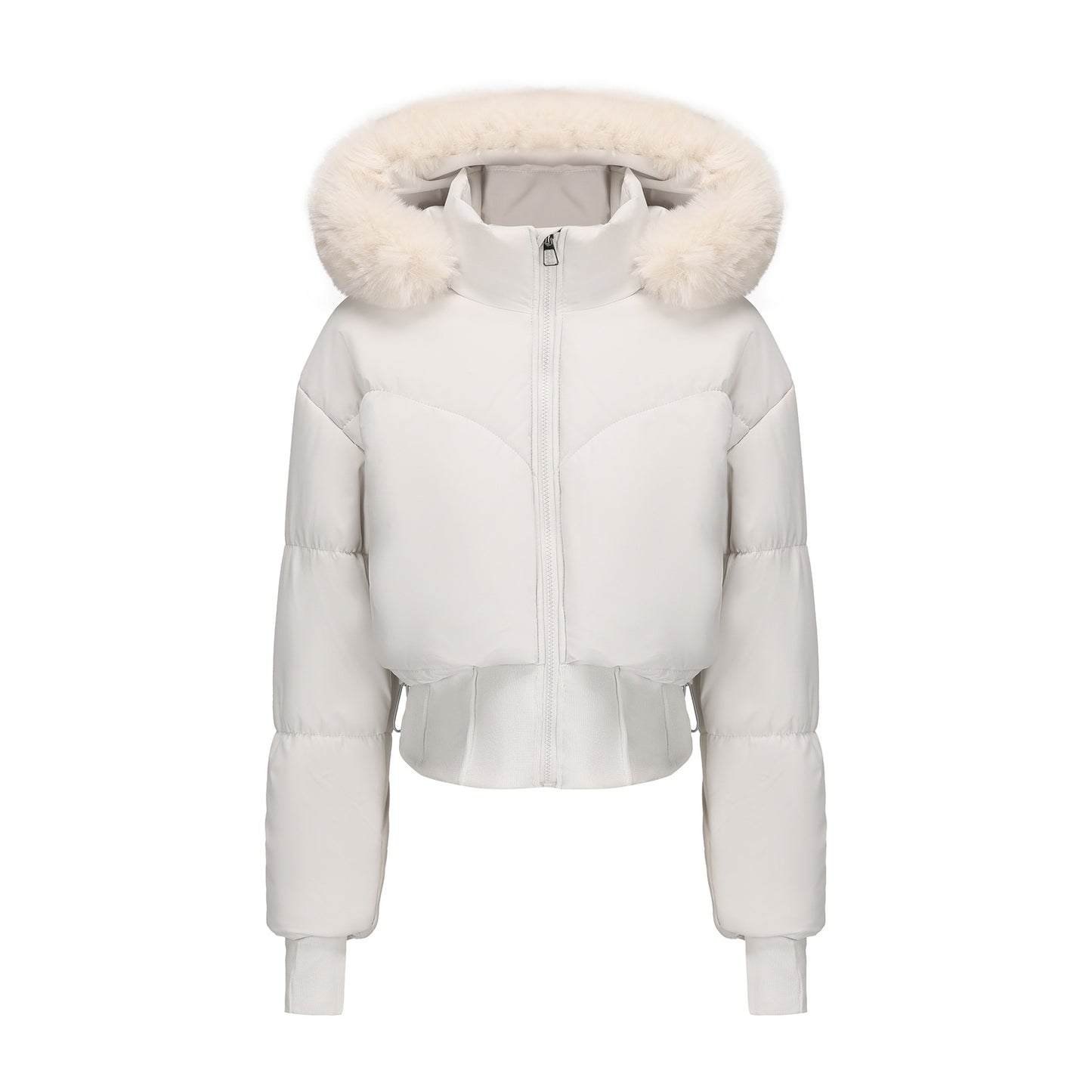 Women's Waist-Tight Fur Collar Hooded Short Cotton Jacket - Winter Coat