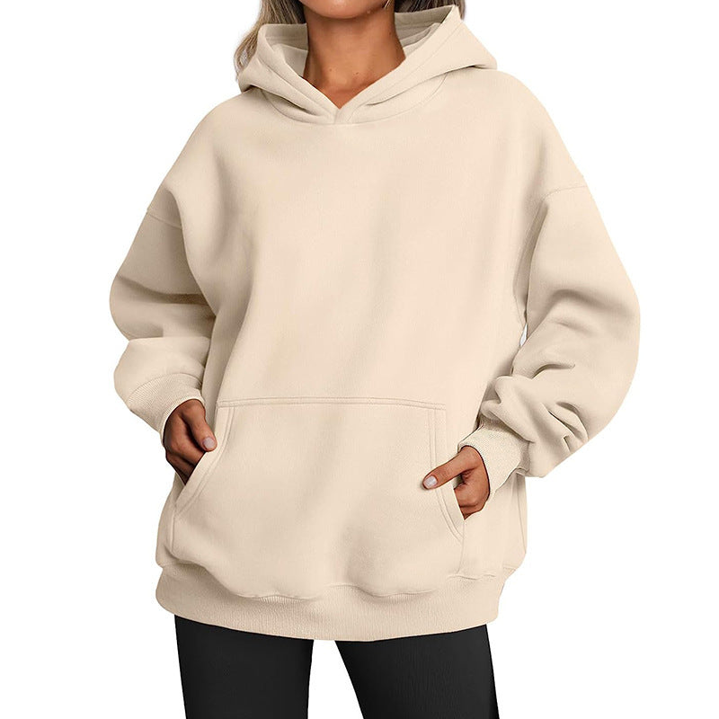 Women's Oversized Hoodie With Pockets - Solid Colour Hooded Sweatshirt