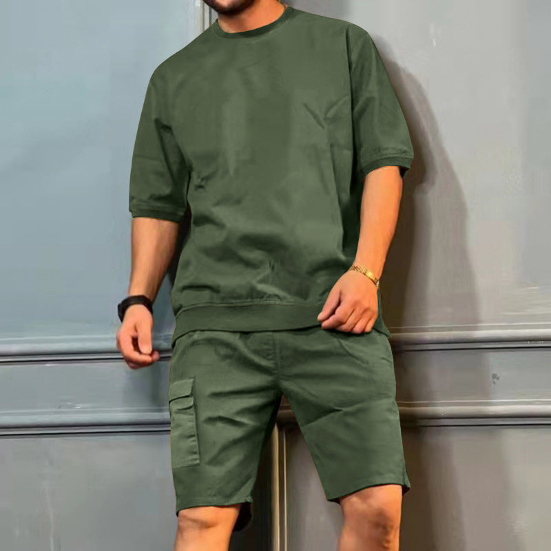 Men's Workwear Multi-Pocket Shorts Tracksuit Set - Cargo Utility Two-Piece