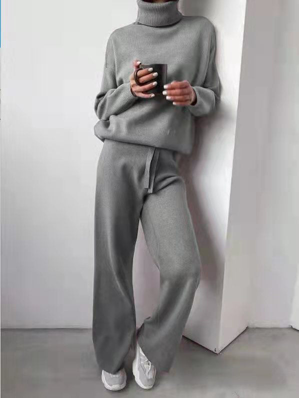 Women's 2-Piece Casual Suit - Turtleneck Sweater & Drawstring Pants