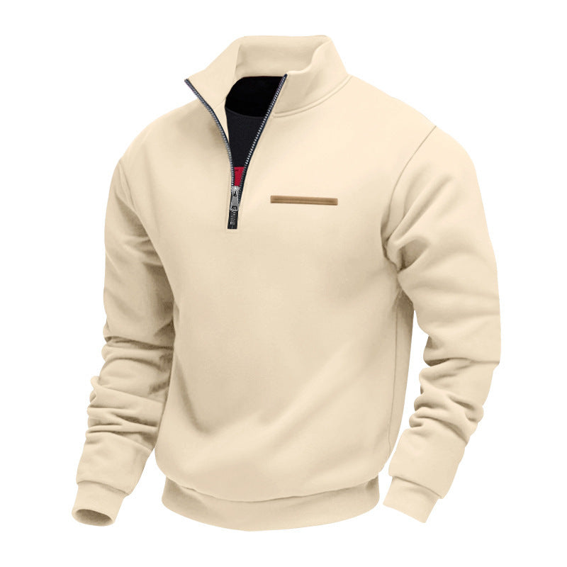 Men's Warm Stand Collar Contrast Stripes Sport Sweatshirt