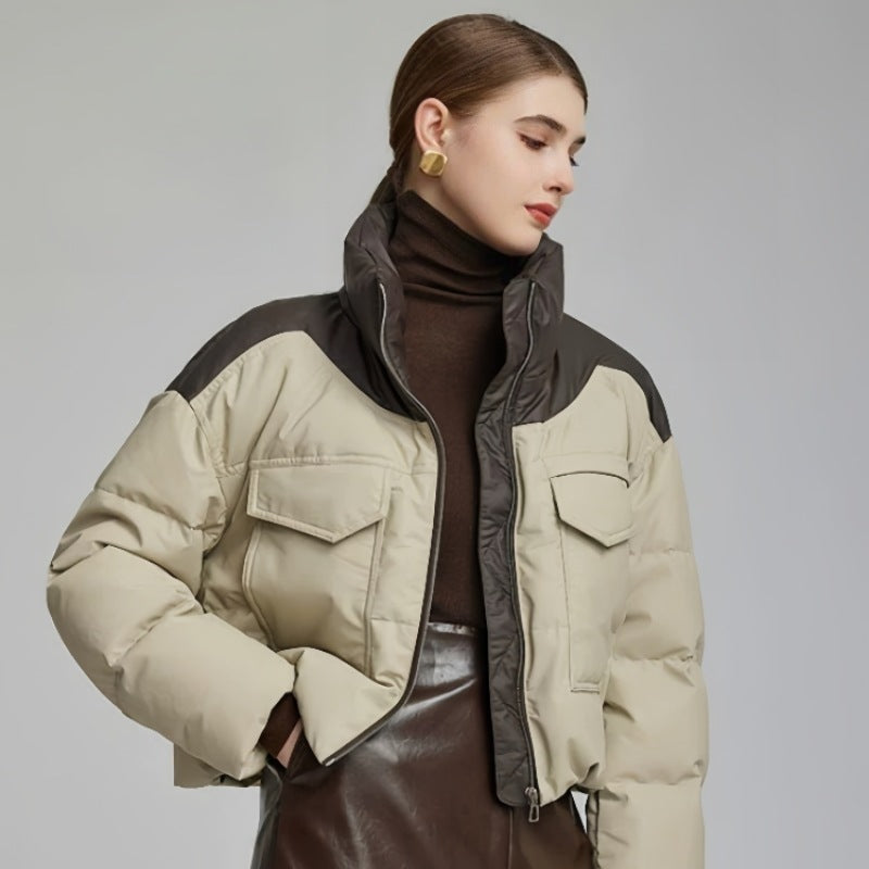 Women's Cotton-Padded Short Loose Leather Coat - Winter Jacket