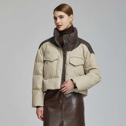 Women's Cotton-Padded Short Loose Leather Coat - Winter Jacket