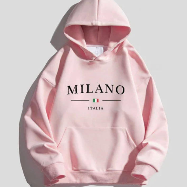 Women's Loose-Fit Fleece-Lined Hoodie - Solid Colour Pullover