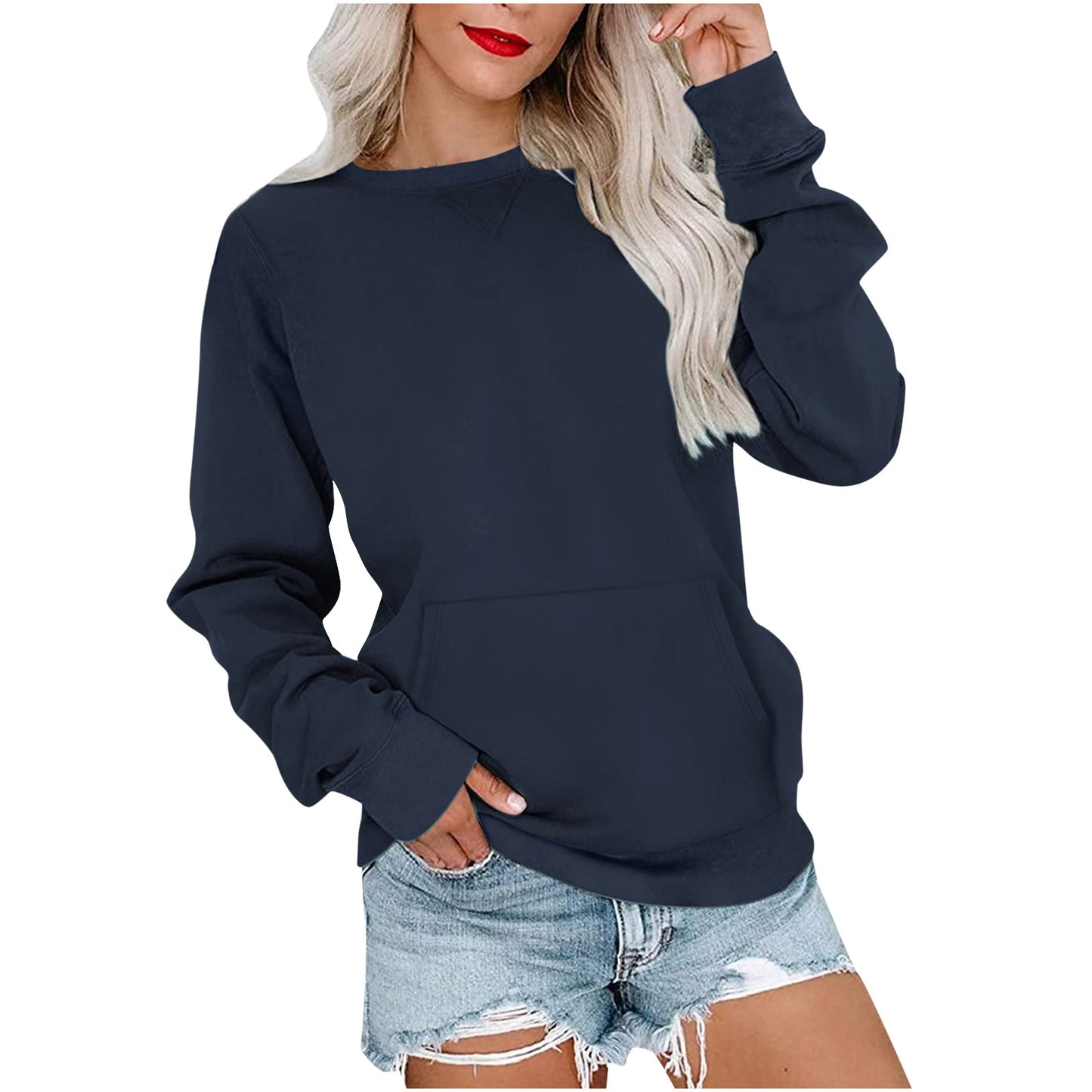 Women's Relaxed Pullover Sweatshirt - Casual Long-Sleeve Top with Pocket