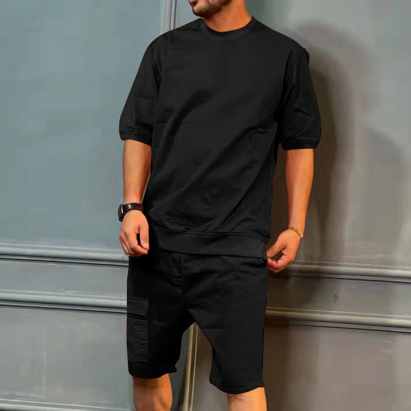 Men's Workwear Multi-Pocket Shorts Tracksuit Set - Cargo Utility Two-Piece