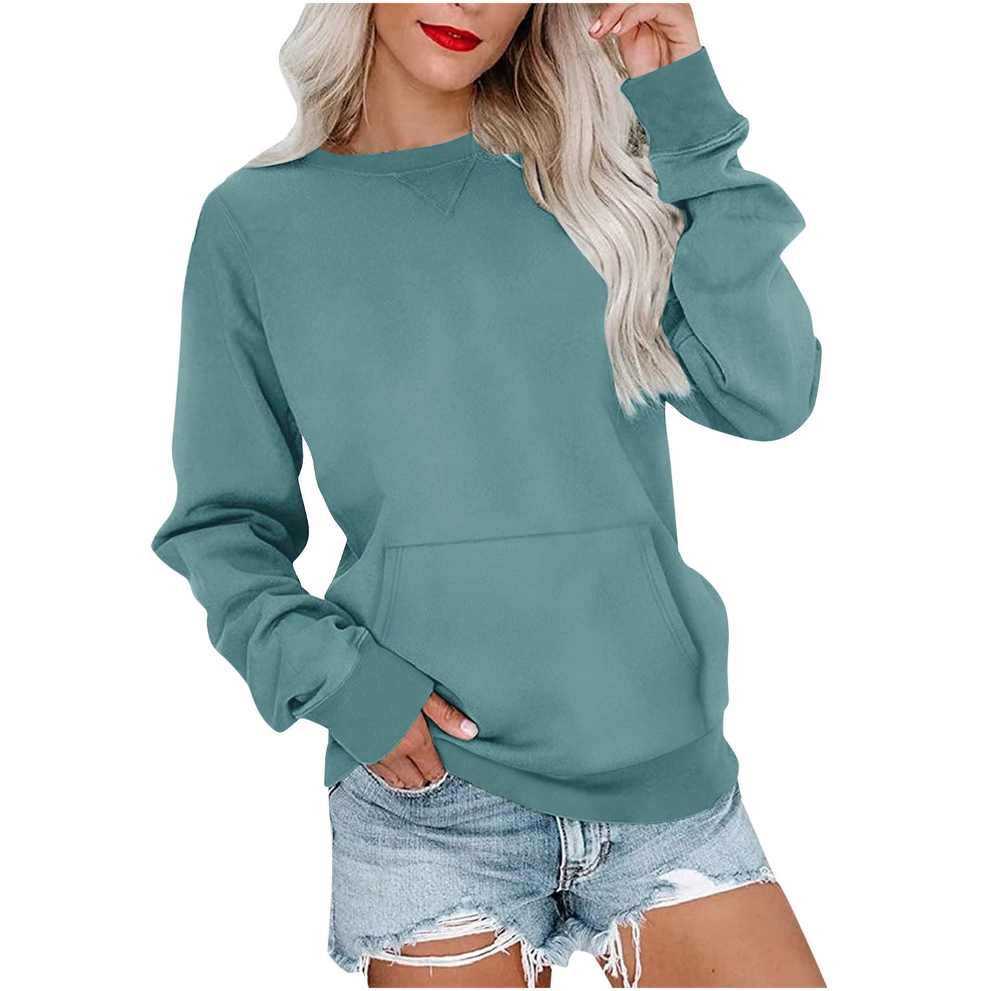 Women's Relaxed Pullover Sweatshirt - Casual Long-Sleeve Top with Pocket