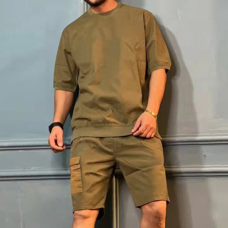 Men's Workwear Multi-Pocket Shorts Tracksuit Set - Cargo Utility Two-Piece